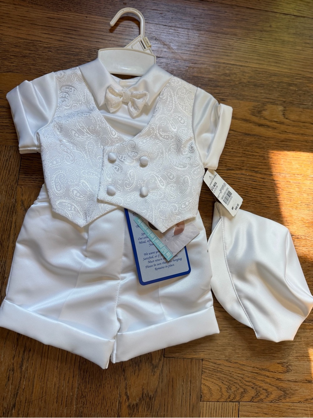 Baby Boy White Satin Vest & Shorts Formal Set with Bow Tie